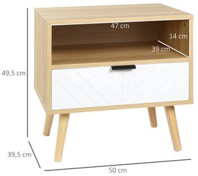 Mesa de Cabeceira de Estilo Moderno Mesa Auxiliar com 1 Gaveta e 1 Prateleira Aberta para Quarto 50x39,5x49,5 cm Natural