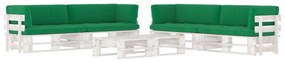 6 pcs conj. lounge paletes + almofadões pinho impregnado branco