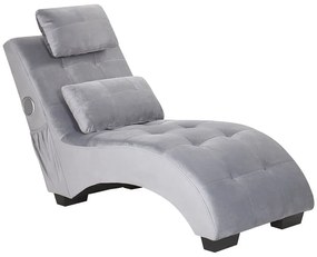 Chaise-longue em veludo cinzento com coluna Bluetooth e porta USB SIMORRE Beliani