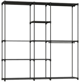 HOMCOM Armário para Roupas 182x43x185 cm Armário Aberto com 8 Prateleiras de Tecido Barras para Pendurar  182x43x185 cm Preto | Aosom Portugal