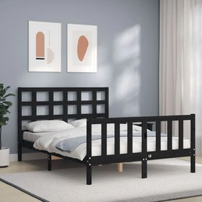 vidaXL Estrutura de cama de casal com cabeceira madeira maciça preto
