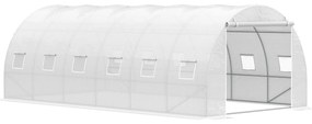 Outsunny Estufa de Túnel 600x300x200cm com Porta Enrolável 12 Janelas Cobertura de PE 140g/m² e Metal Galvanizado Branco | Aosom Portugal