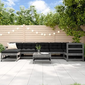 vidaXL 8 pcs conjunto lounge jardim c/ almofadões madeira maciça cinza