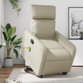 3206757 vidaXL Poltrona reclinável de massagens couro artificial cor creme