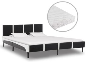 vidaXL Cama com colchão 160x200 cm couro artificial preto e branco