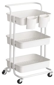 Carrinho de serviço de 3 níveis com pega e compartimentos | SONGMICS | 41,6 x 33,5 x 86,3 cm | branco | BSC067W01.
