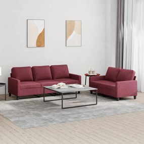 3201466 vidaXL 2 pcs conjunto de sofás com almofadões tecido vermelho tinto