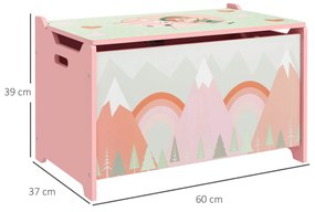 Baú de Brinquedos Organizador de Brinquedos para Crianças de 3 a 8 Anos com Estampado em Animaos 60x37x39 cm Rosa