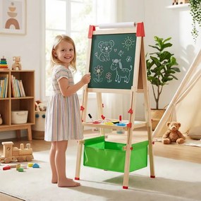 Cavalete Infantil de Madeira, 44 x 40 x 102-126 cm, Altura Regulável, Verde