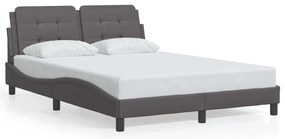Estrutura de cama c/ luzes LED 120x200cm couro artificial cinza