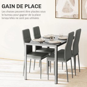 Conjunto de mesa de jantar com 4 cadeiras, mesa de cozinha com cadeiras em couro sintético, 120 x 70 x 75 cm, cinzento