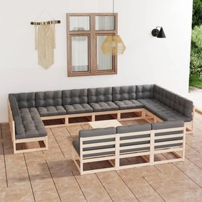 vidaXL 14 pcs conjunto lounge de jardim com almofadões pinho maciço