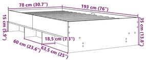 Estrutura cama 75x190 cm derivados de madeira cinzento sonoma