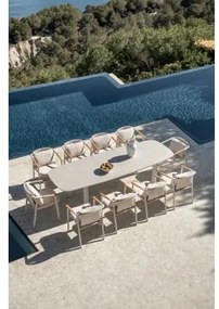 Conjunto De Mesa Extensível Retangular 220-280x100 Cm Em Cerâmica Zinti E 10 Cadeiras De Jardim Em Alumínio E Tecido Bouclé Yerv Crema - Sklum