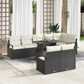 Conjunto de Sofás de Jardim vidaXL de 9 Peças com Almofadas Vime Poliéster Preto