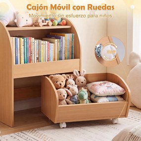 Móvel de Arrumação Infantil, 50 x 29 x 61,5 cm, Gaveta com Rodas, Natural
