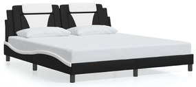 Estrutura cama c/ luzes LED 180x200cm couro artif. preto/branco