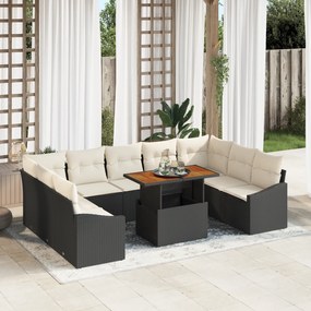 Conjunto de Sofá de Jardim com Almofadas Preto Rattan de Polietileno