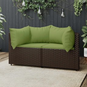vidaXL Sofás de canto para jardim com almofadões 2pcs vime PE castanho