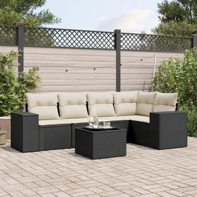 6 pcs conjunto sofás de jardim c/ almofadões vime PE preto