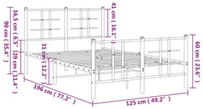Estrutura de cama com cabeceira e pés 120x190 cm metal branco