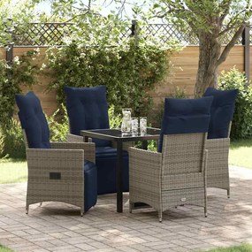 Conjunto de Jantar de Jardim vidaXL de 5 Peças com Almofadas Cinza Polirattan