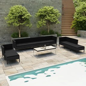 vidaXL 10 pcs conjunto lounge de jardim c/ almofadões vime PE preto