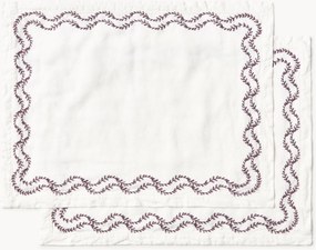 Individuais de mesa em linho lavado com bordado artesanal Ivy, conjunto de 2