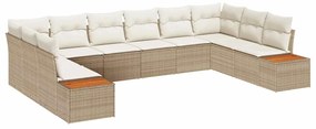 Conjunto de Sofás para Jardim com Almofadas Bege Vime PE Acácia