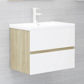 vidaXL Armário lavatório + lavatório embutido contrap. branco e sonoma