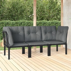 vidaXL 3 pcs conjunto lounge de jardim vime PE preto e cinzento