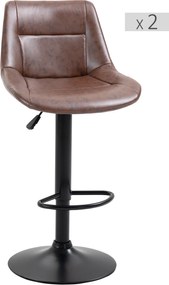 Conjunto de 2 bancos de bar vintage, ajustáveis e giratórios, com apoio para os pés, revestimento sintético castanho com efeito envelhecido
