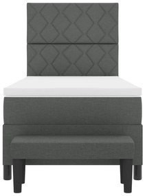 Cama Box Spring com Colchão &amp; Banco Cinza Escuro 90x200 cm Tecido