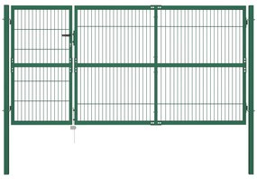 vidaXL Portão de jardim com postes 350x140 cm aço verde.