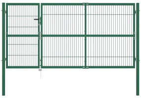 vidaXL Portão para cerca de jardim com postes 350x140 cm aço verde