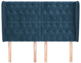 Cabeceira cama c/ abas veludo 147x23x118/128 cm azul-escuro