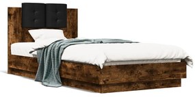 vidaXL Estrutura cama c/ cabeceira/luzes LED 90x200 cm carvalho fumado