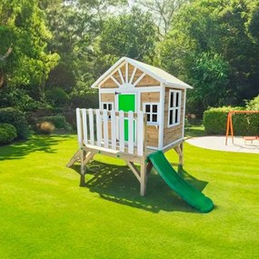 Casa de brincar para crianças com escorrega 200 x 209,5 x 225,5 cm de madeira em painéis VISBY elevada 60 cm Verde