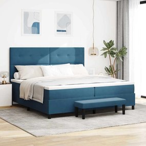 vidaXL Cama Box Spring com Colchão &amp; Banco Azul Escuro 200x200 cm Veludo