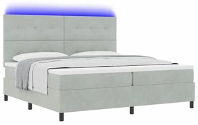 Cama Box Spring com Colchão e Luz LED Cinzento Claro 200x200 cm em Vel