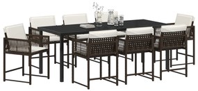 Conjunto de Jantar de Jardim com Almofadas Marrom Rattan Poliéster