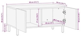 Mesa de centro 80x50x40cm madeira mangueira áspera maciça preto