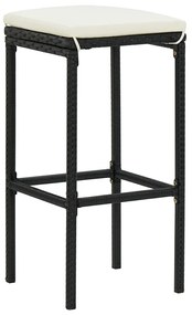 5 pcs conjunto de bar para jardim vime PE/acácia maciça preto