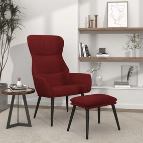 vidaXL Cadeira de descanso com banco tecido vermelho tinto