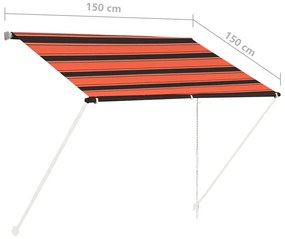 Toldo retrátil 150x150 cm laranja e castanho