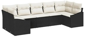 Conjunto de Jantar em Rattan Preto com 7 Peças e Almofadas