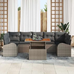 Conjunto de Jantar de Jardim de 8 Peças com Almofadas Cinzas em Rattan