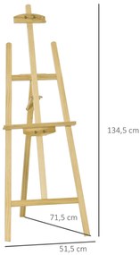 Cavalete Pintura de Madeira Cavalete de Desenho Estúdio Inclinável 90° com Suporte Tripé e Pincel 51,5x71,5x134,5cm Madeira Natural