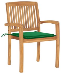 Cadeiras de jardim empiháveis c/ almofadões 4 pcs teca maciça