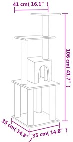 Árvore p/ gatos c/ postes arranhadores sisal 105 cm cinza-claro